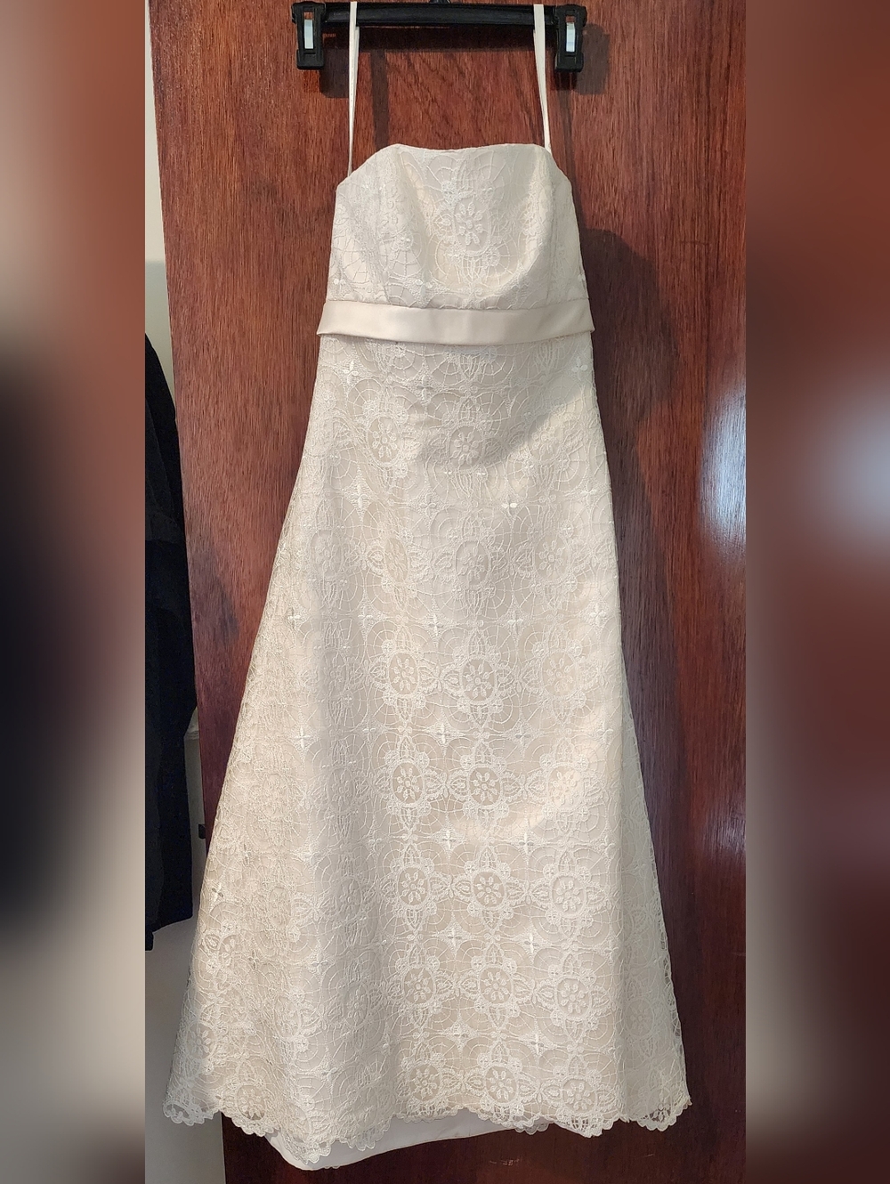 David's Bridal Strapless Lace A-Line Dress in Ivory